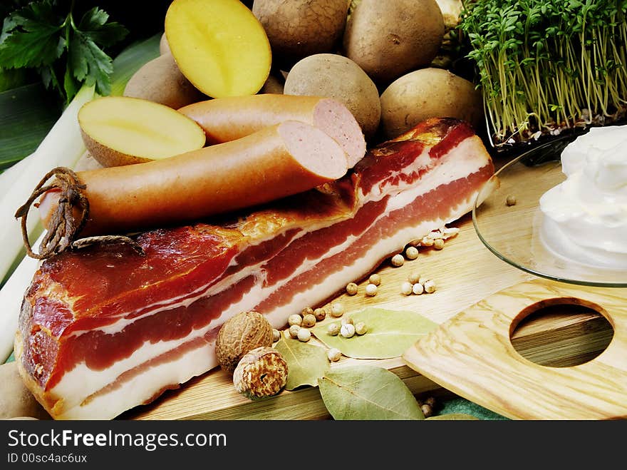 Fresh ingredient for a delicious potatoes soup