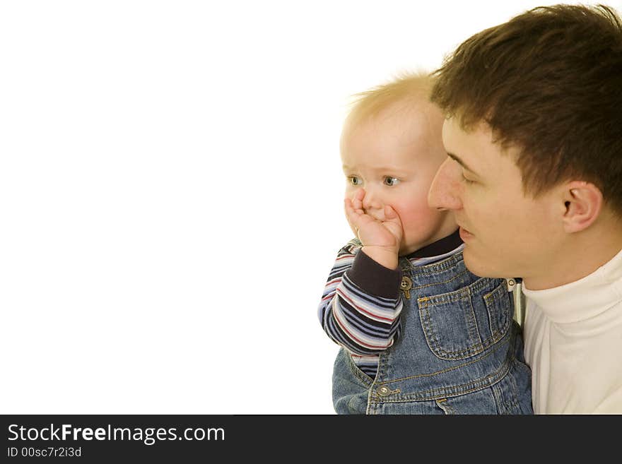 Son on father's hands. With a copyspase. Son on father's hands. With a copyspase.