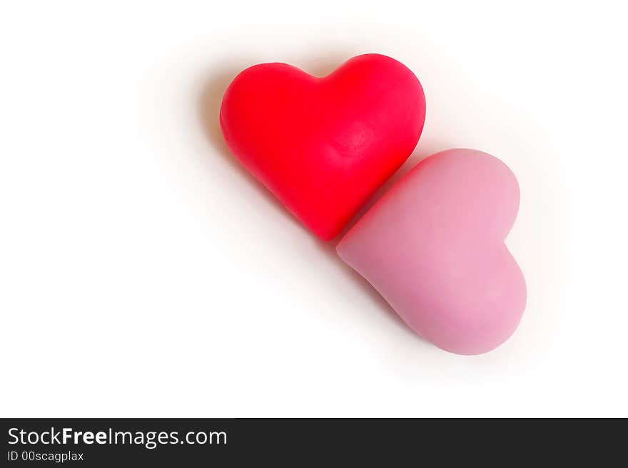 Two decorative hearts on a white background. Two decorative hearts on a white background