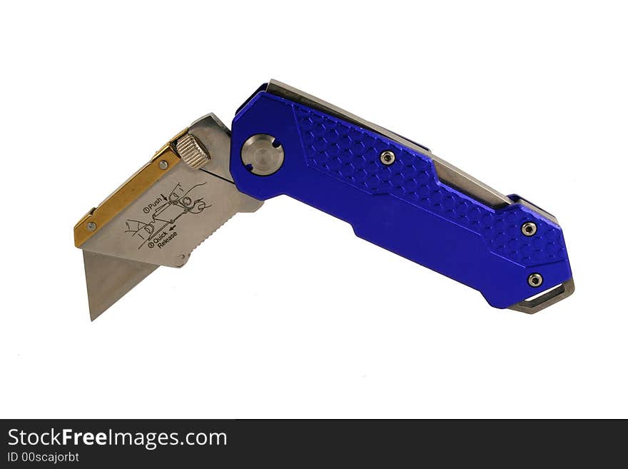 A Open Blue anodized contractors razor knife