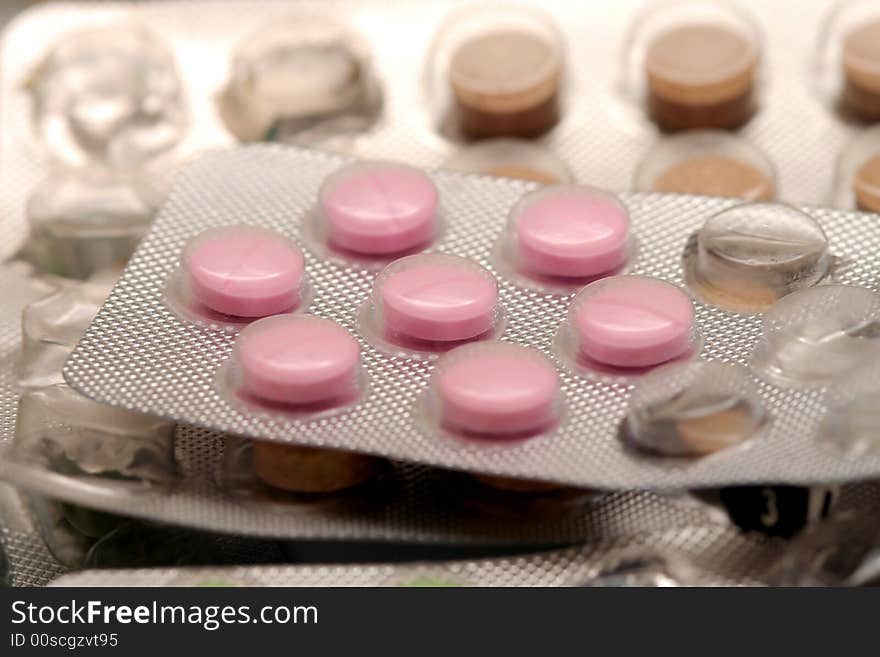 Close up of medical pills in plastic foil