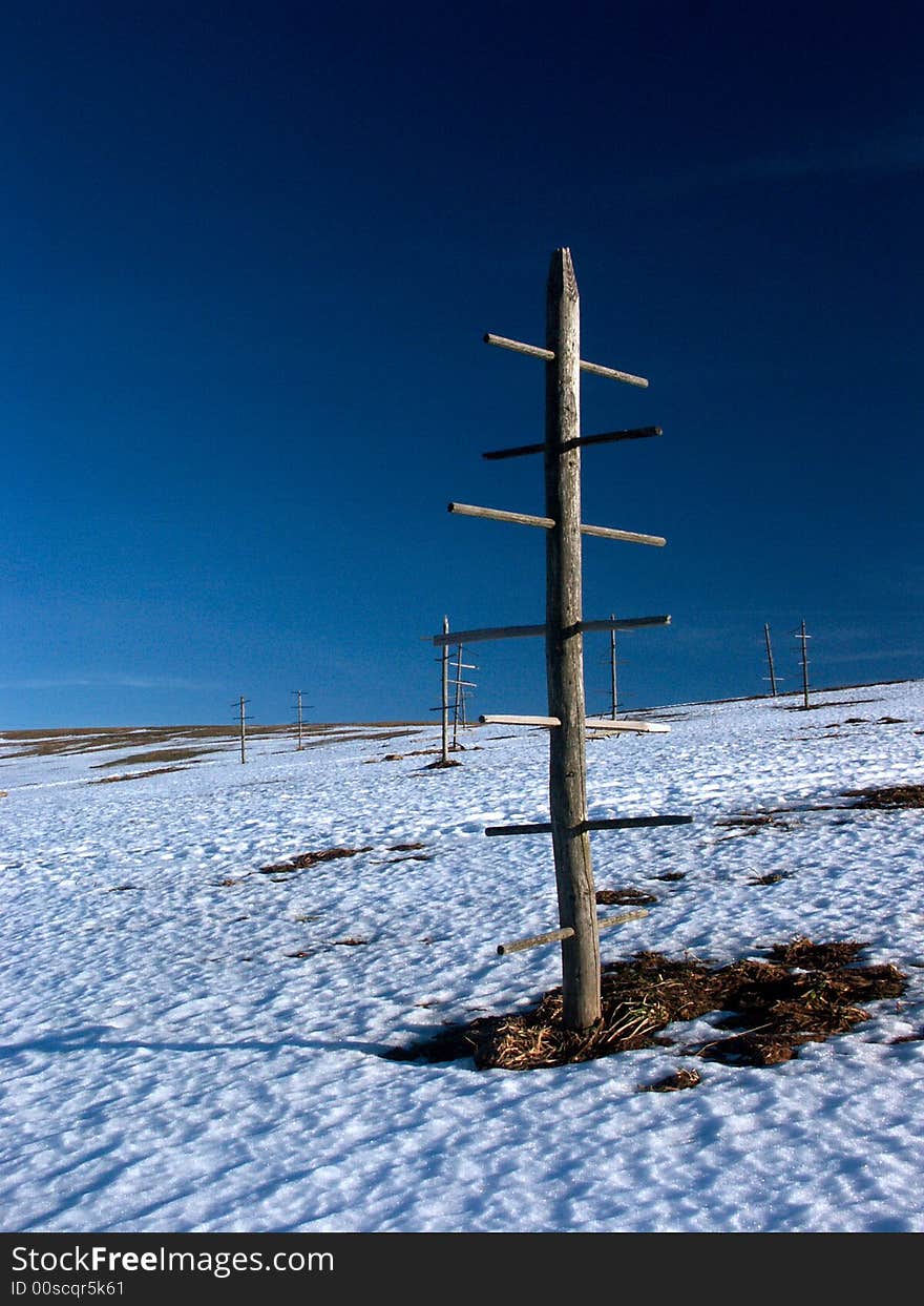 Wooden  Hay Drying Racks In Snow