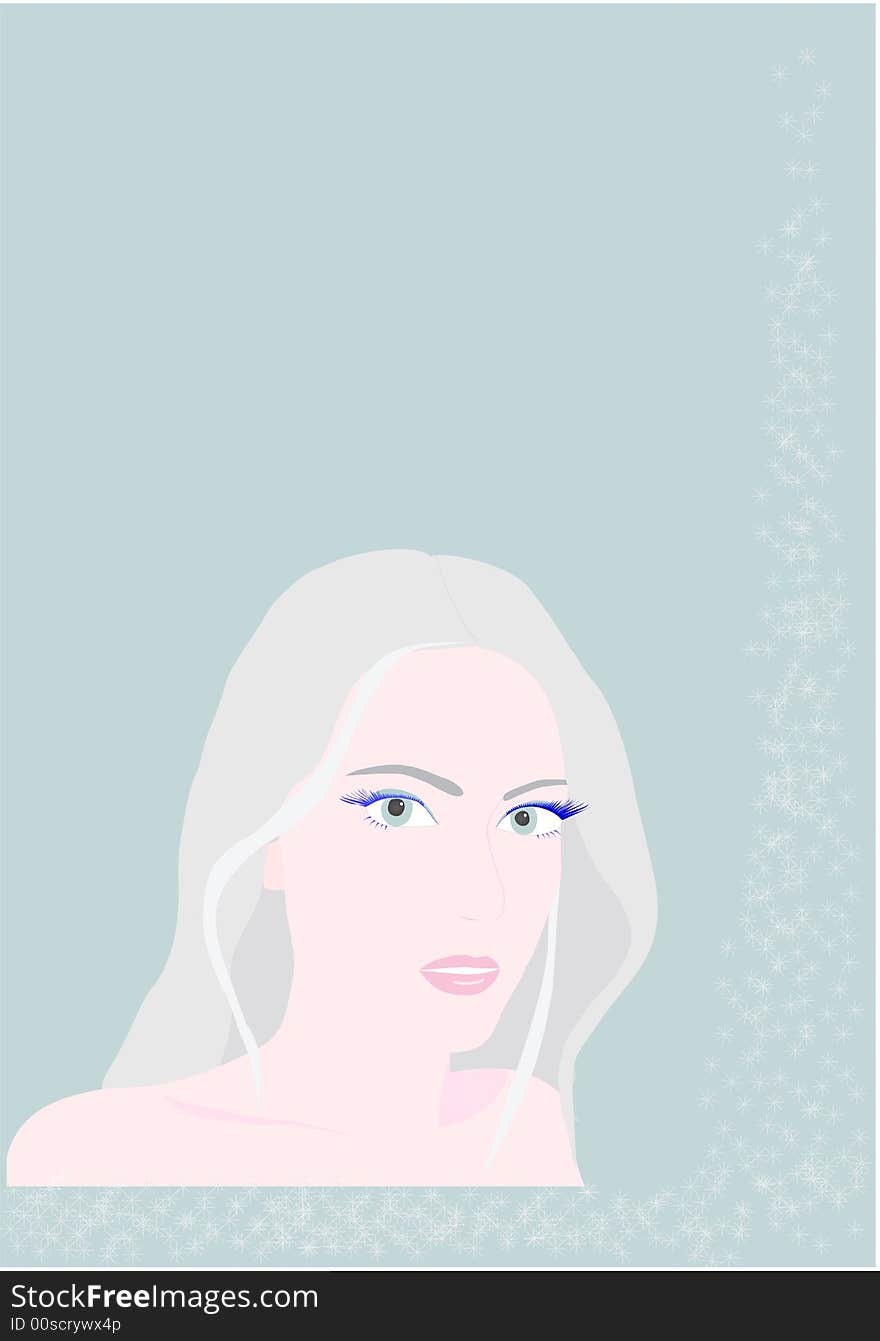 Portrait of the young woman of the blonde on a blue background with a snow. Portrait of the young woman of the blonde on a blue background with a snow