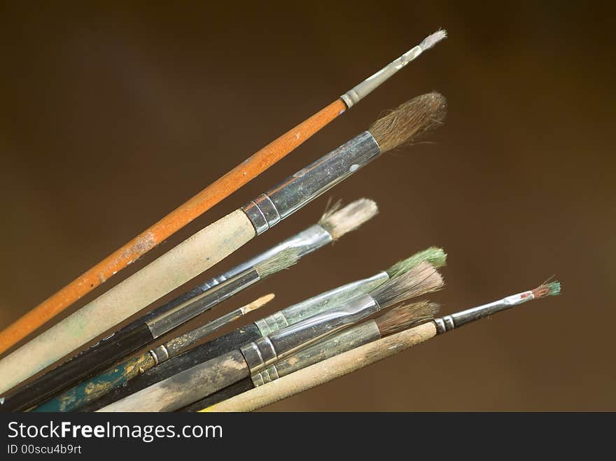 Group of art used paint brushes. Group of art used paint brushes