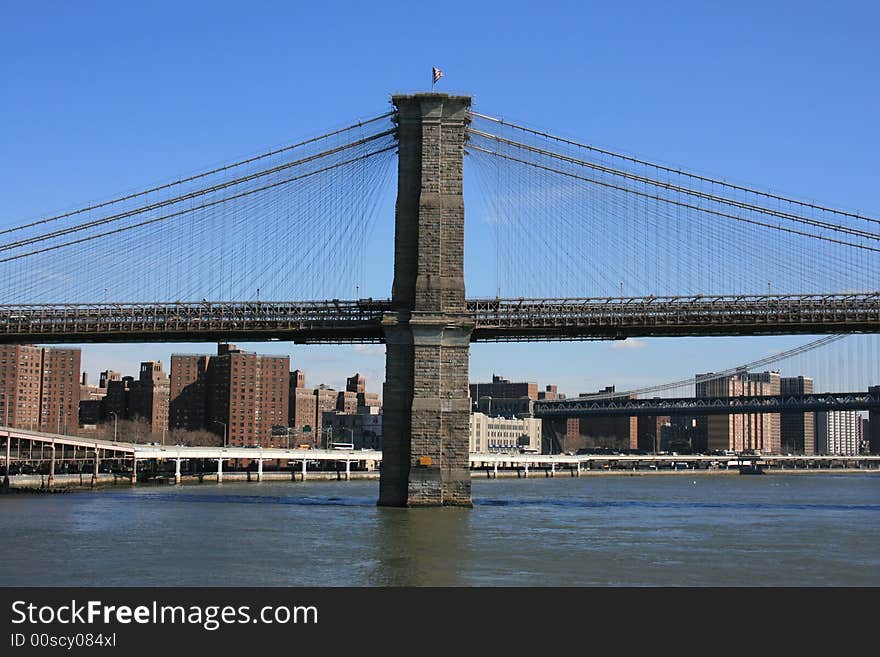 Main tower of the Brooklyn Bridge. Main tower of the Brooklyn Bridge