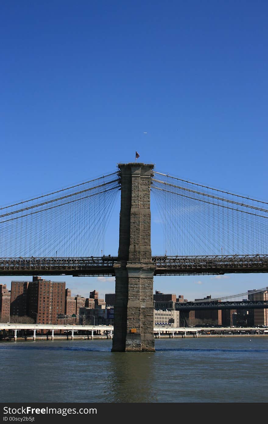 Main tower of the Brooklyn Bridge. Main tower of the Brooklyn Bridge