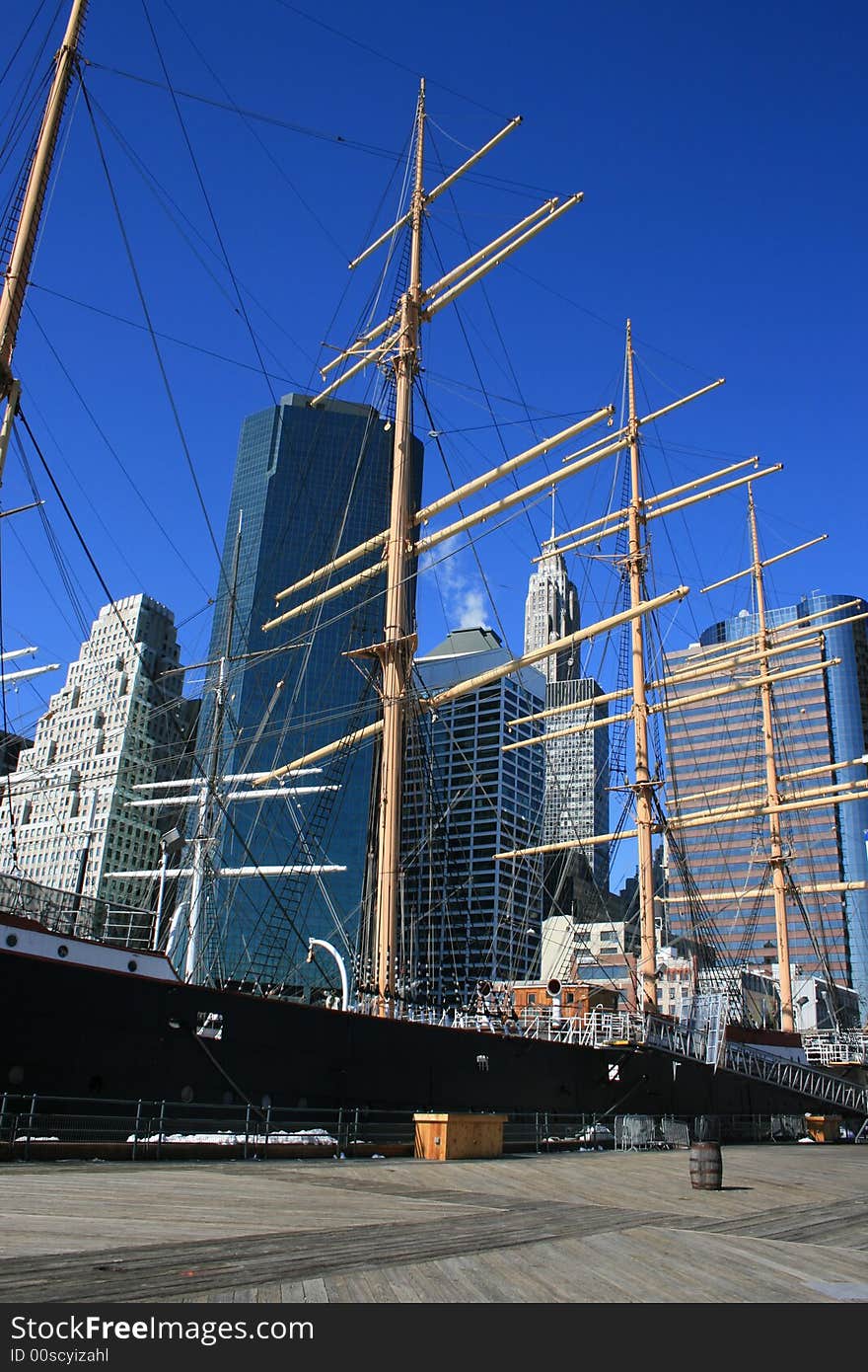 Boat at the South Street Seaport near the Financial District. Boat at the South Street Seaport near the Financial District.