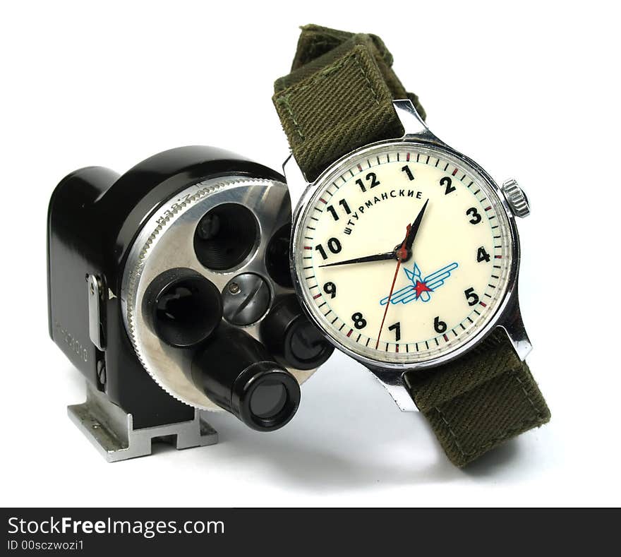 Vintage watch and photographic viewer equipment. Vintage watch and photographic viewer equipment