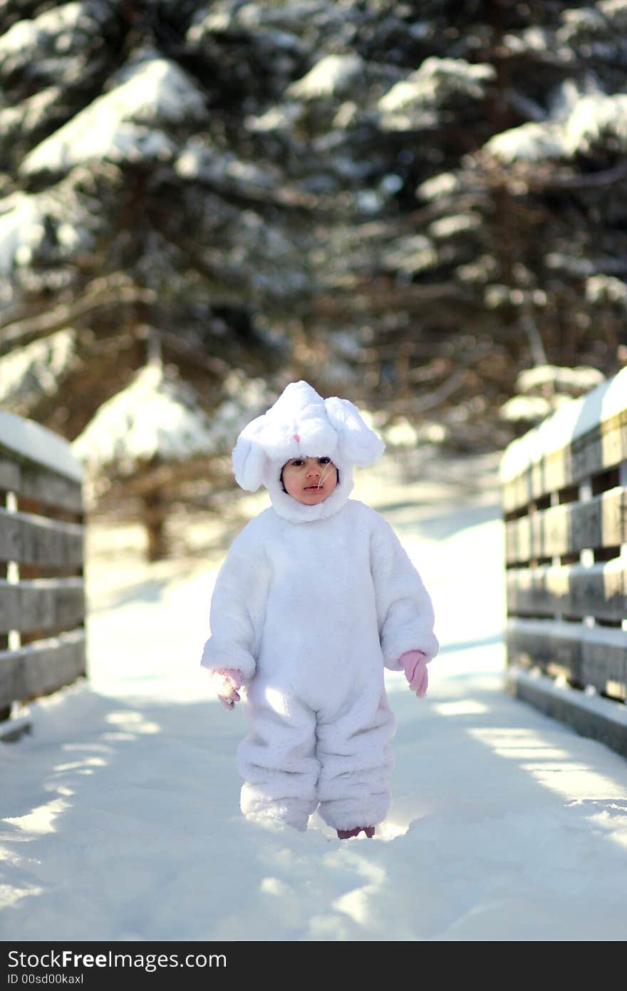 A two year old girl dressed as a bunny for easter. A two year old girl dressed as a bunny for easter