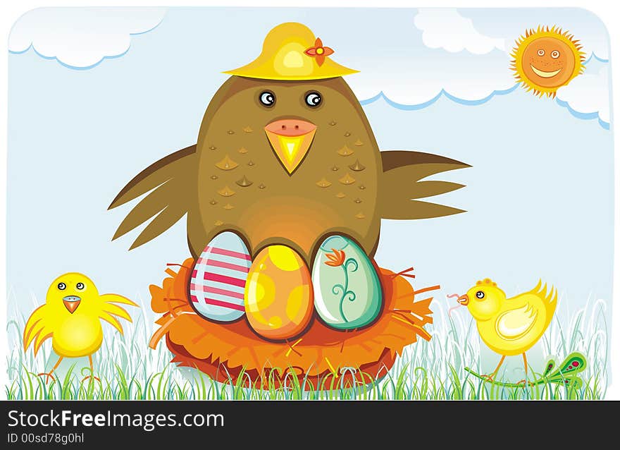 Vector Easter illustration of cheerful chicken family.
 To see similar, please VISIT MY GALLERY