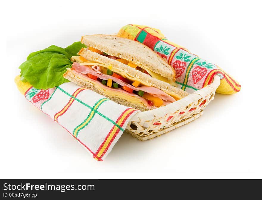 Sandwich with ham, cheese and vegetables. Sandwich with ham, cheese and vegetables