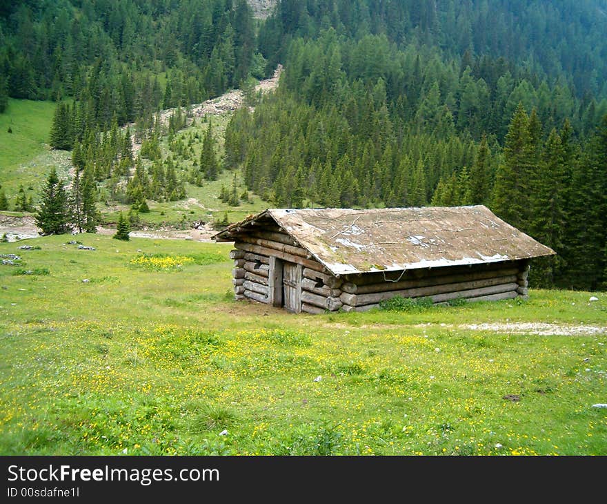 Meadows uncontaminated and baita at the feet of Pale of San Martino. Meadows uncontaminated and baita at the feet of Pale of San Martino