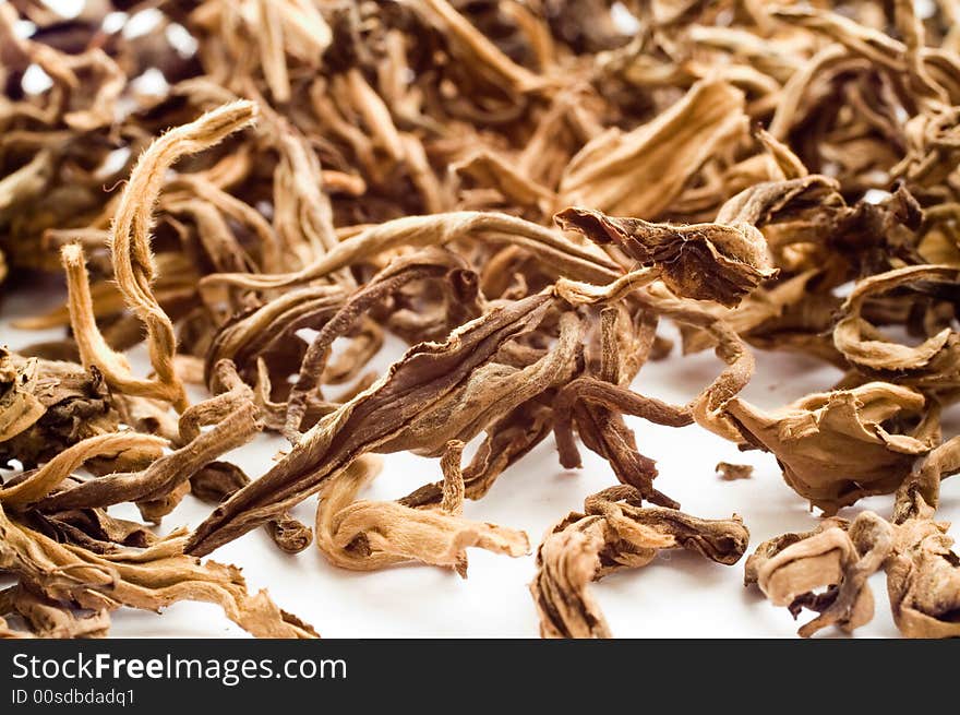 Dried leaves of black tea, macro