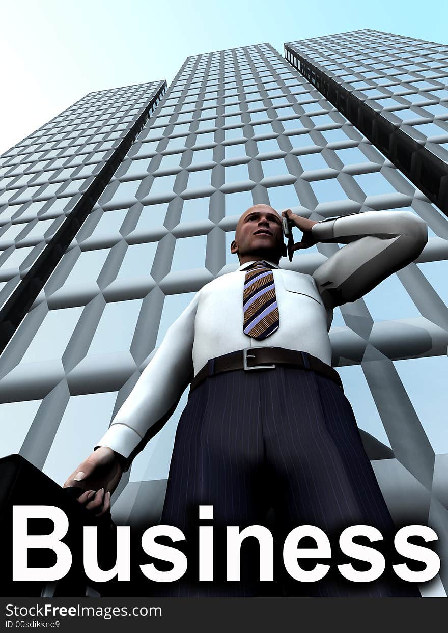 A concept image of a businessman standing in front of a building. A concept image of a businessman standing in front of a building.