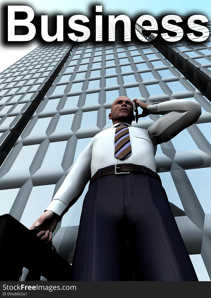 A concept image of a businessman standing in front of a building. A concept image of a businessman standing in front of a building.