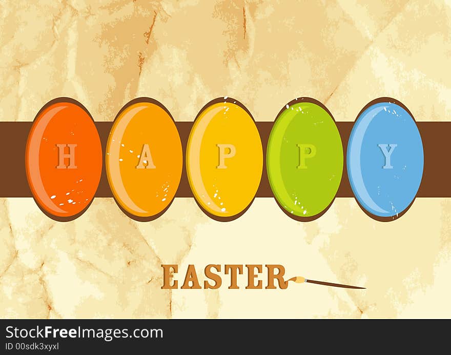 Illustration of colored easter eggs on grungy paper background. Illustration of colored easter eggs on grungy paper background.