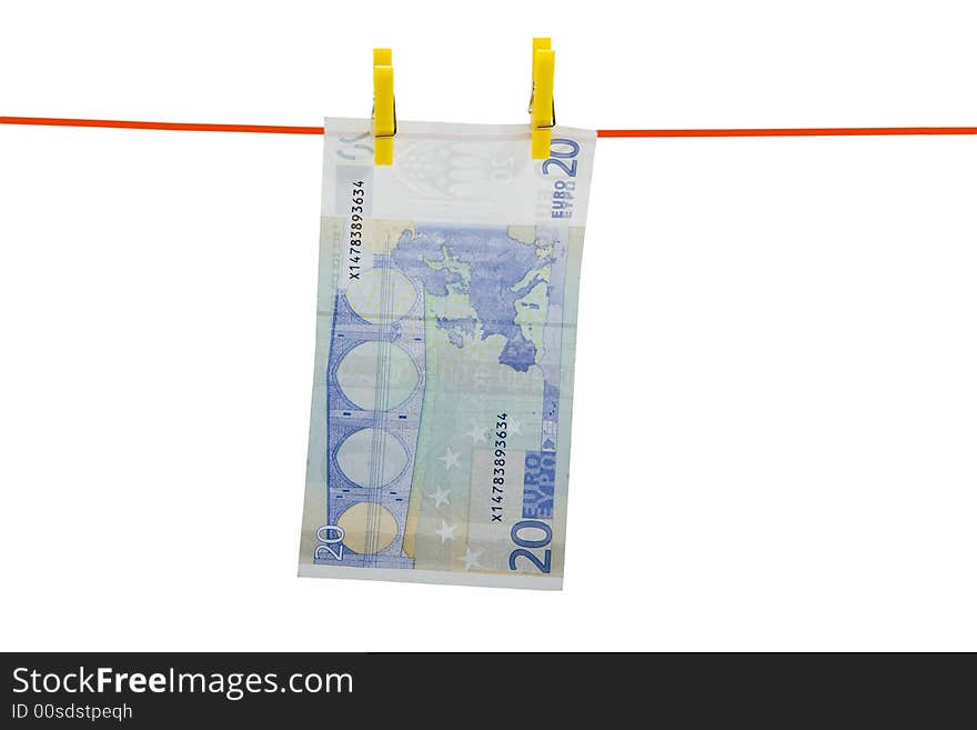 Money is used to dry on a clothesline attached. Money is used to dry on a clothesline attached