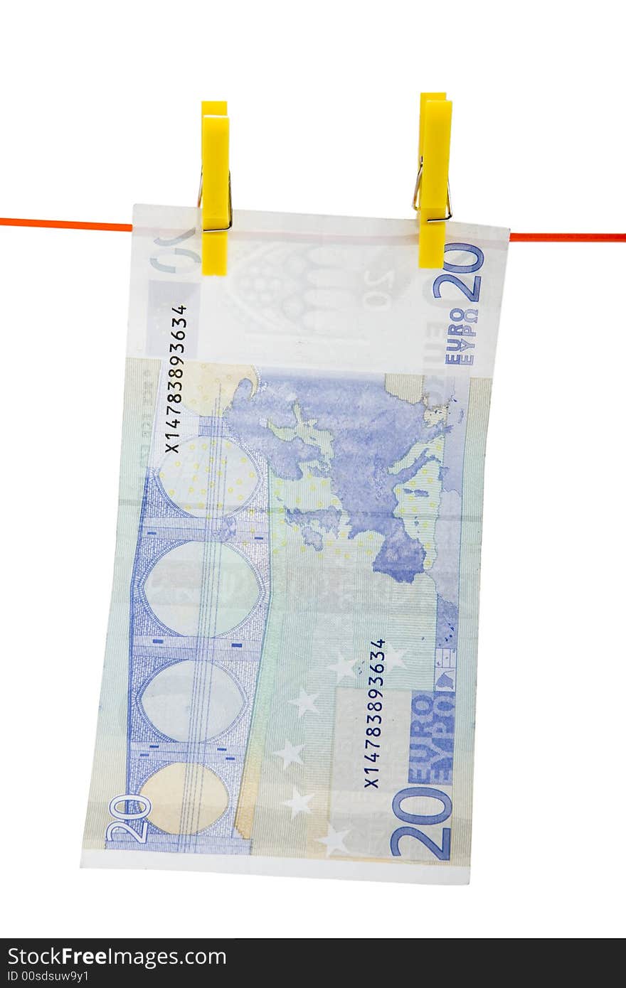 Money is used to dry on a clothesline attached. Money is used to dry on a clothesline attached