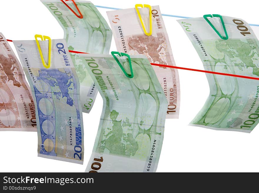 Money is used to dry on a clothesline attached. Money is used to dry on a clothesline attached