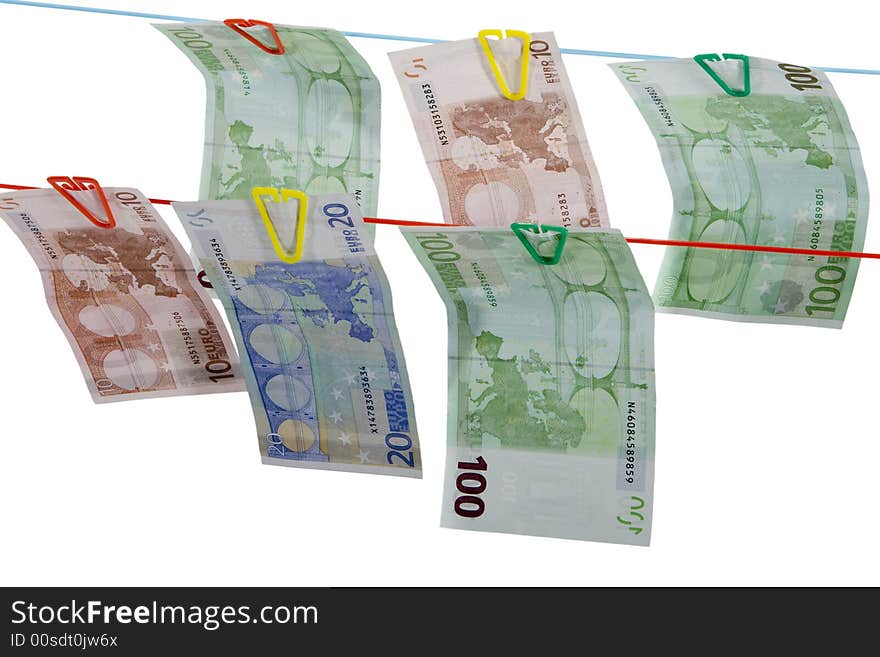 Money is used to dry on a clothesline attached. Money is used to dry on a clothesline attached