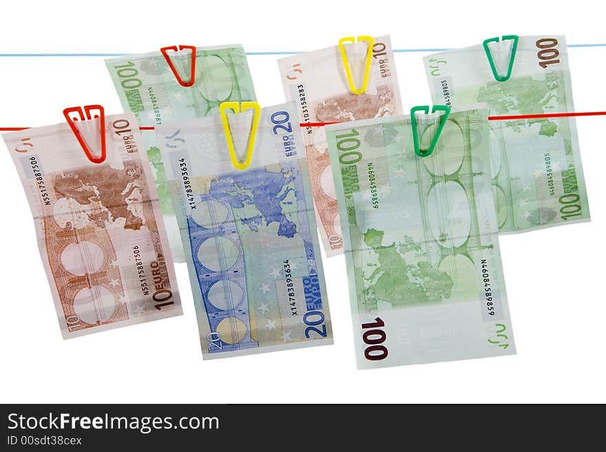 Money is used to dry on a clothesline attached. Money is used to dry on a clothesline attached