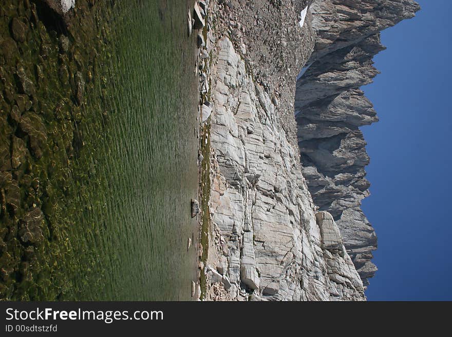 High Sierra Lake below Mount Whitney in the Sierra Nevada mountain range of California