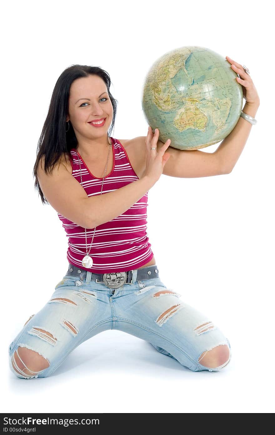 Young woman with  globe