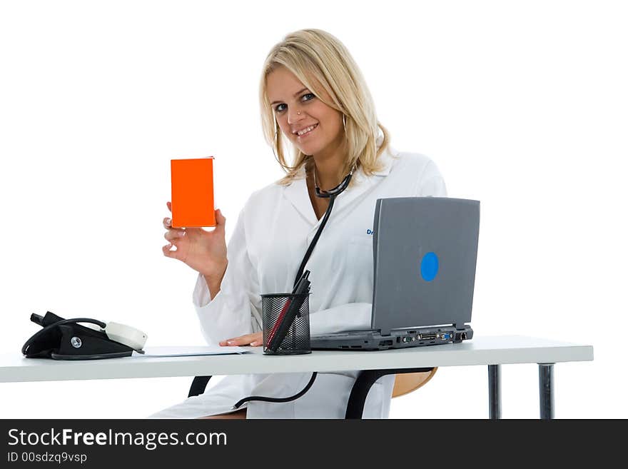 Young doctor with stethoscope on isolated background