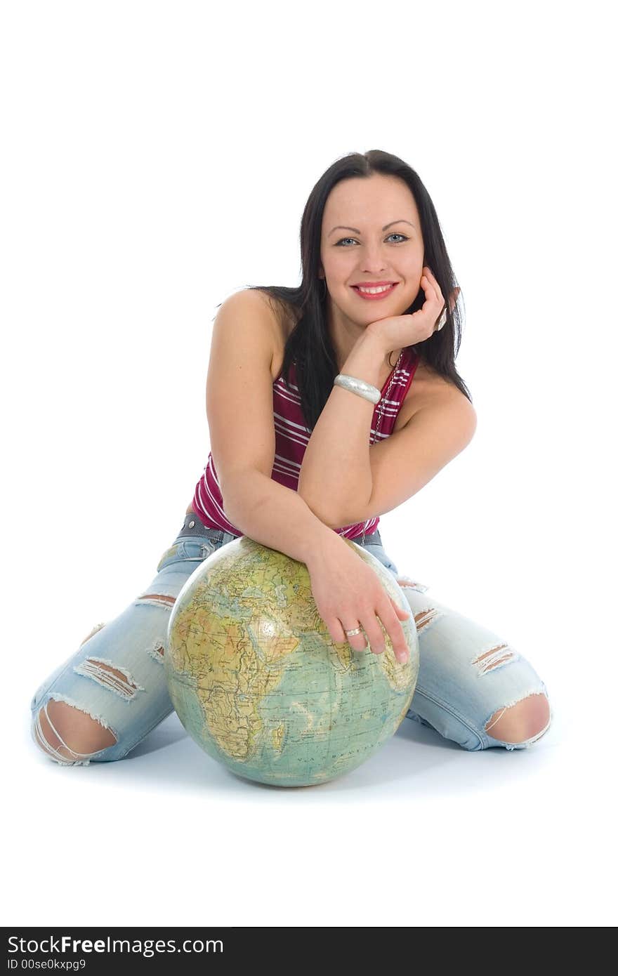 Young woman with  globe