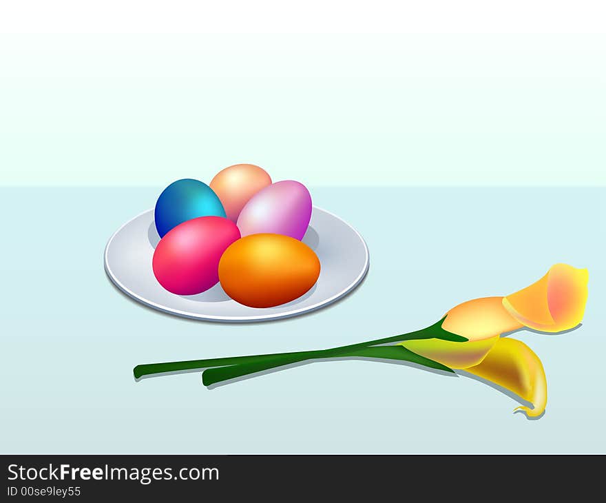 Clip-art of Easter eggs and calla lily