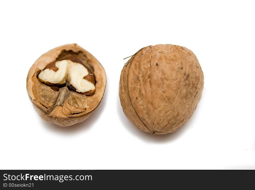 Walnut on white isolated background