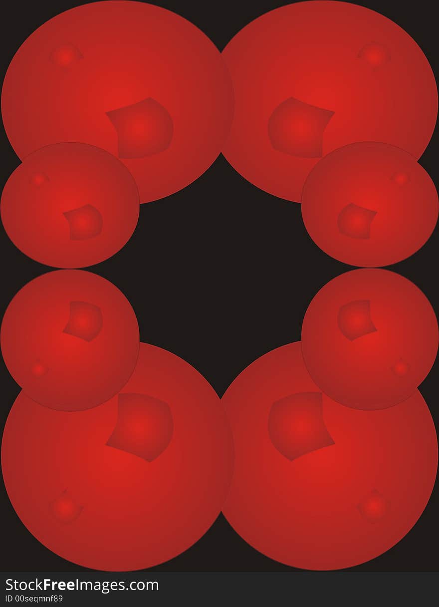 Red overlapping spheres on black. Red overlapping spheres on black