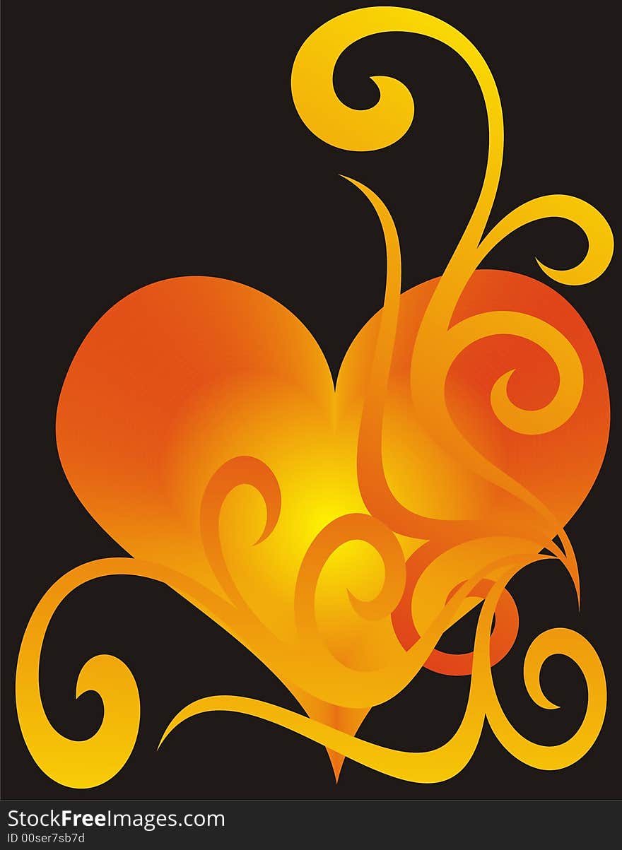 Beautiful heart on black background -  illustration