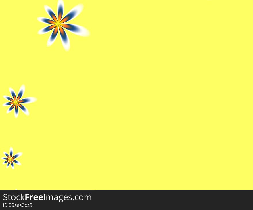 A fractal image consisting of three beautiful flowers on a yellow background. A fractal image consisting of three beautiful flowers on a yellow background.