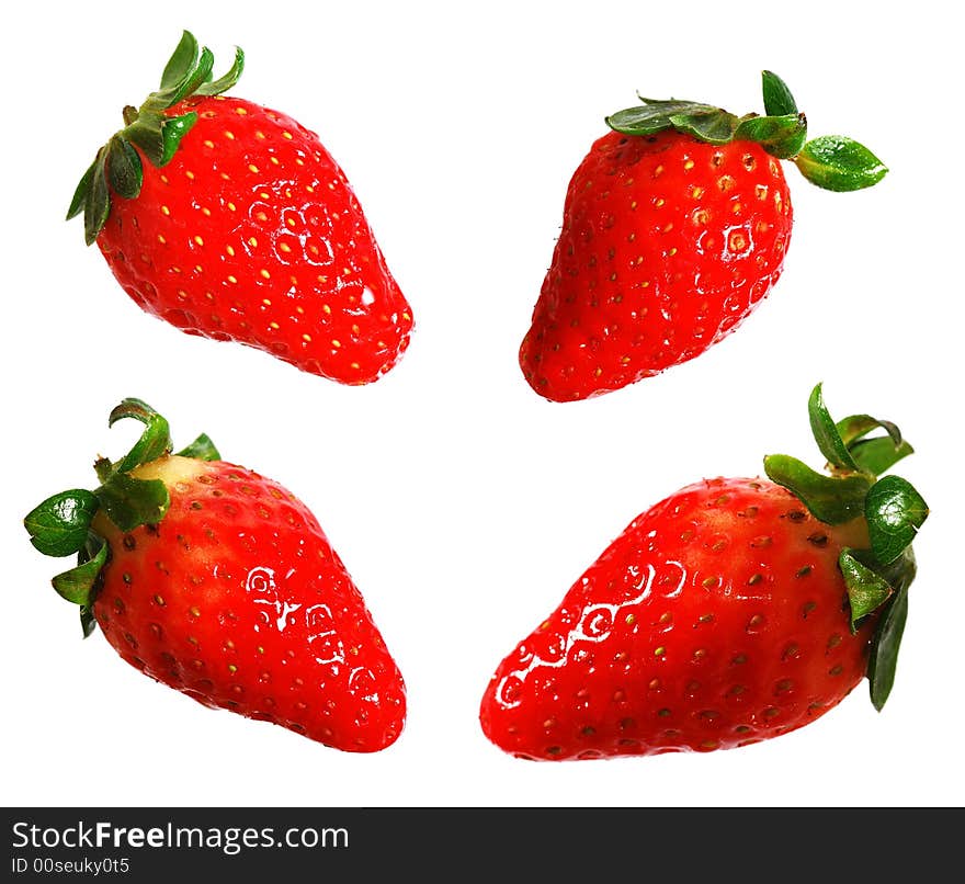 Macro shot of four perfect red strawberries. Macro shot of four perfect red strawberries