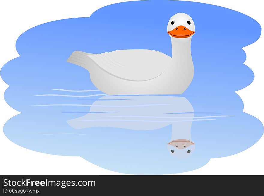 Illustration of a white duck on a pond.