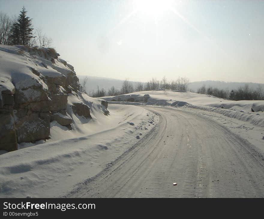 Road to snow mountain in northeastern china during cold winter