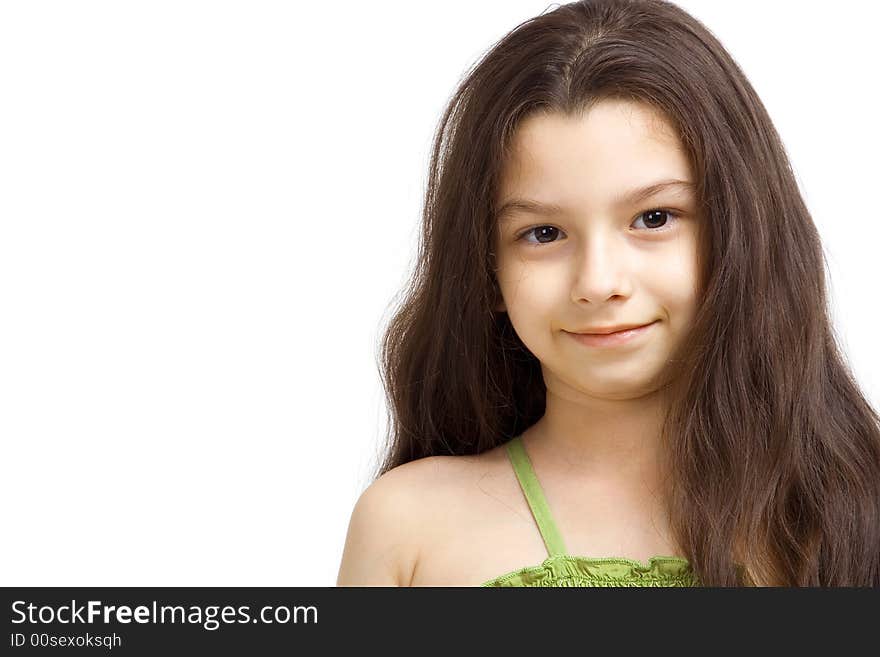 Young girl posing on a white background.