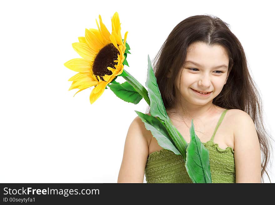 Young girl posing on a white background.