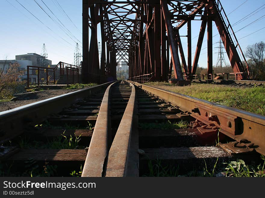 Railway bridge, rails, focus on first plan