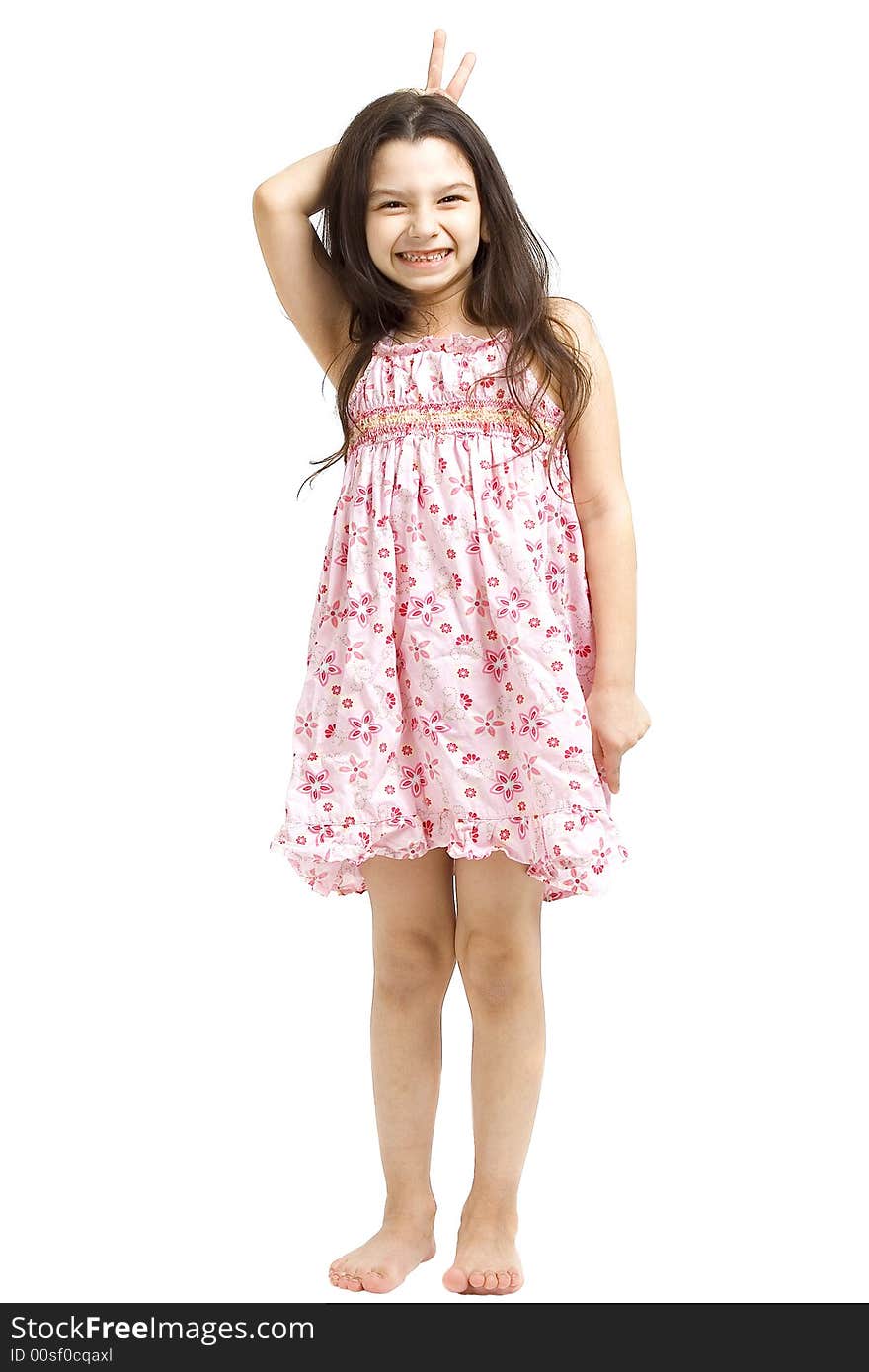 Young girl posing on a white background.