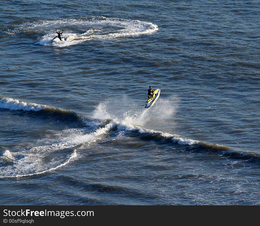 Ski jet jumping a wave. Ski jet jumping a wave