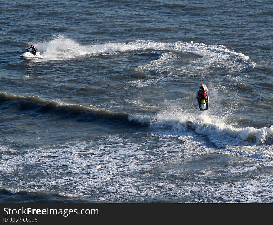 Ski jet jumping a wave. Ski jet jumping a wave