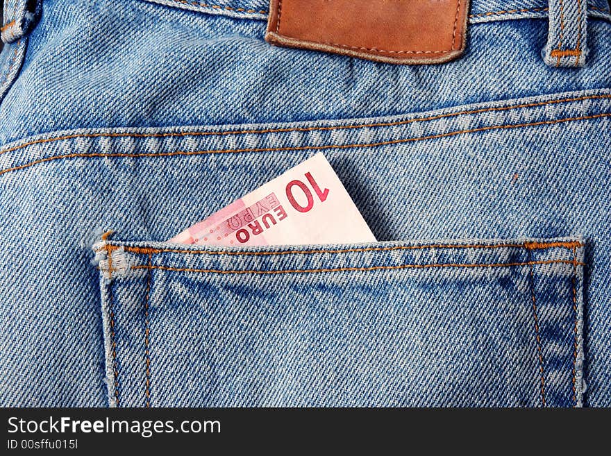 Euro bill in a jeans pocket