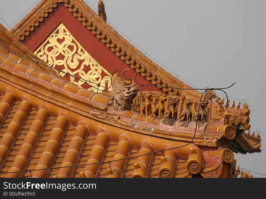 Roof of one of the ancient palaces in Gugong, Beijing. Roof of one of the ancient palaces in Gugong, Beijing