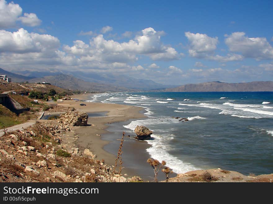 Landscape with blue waves