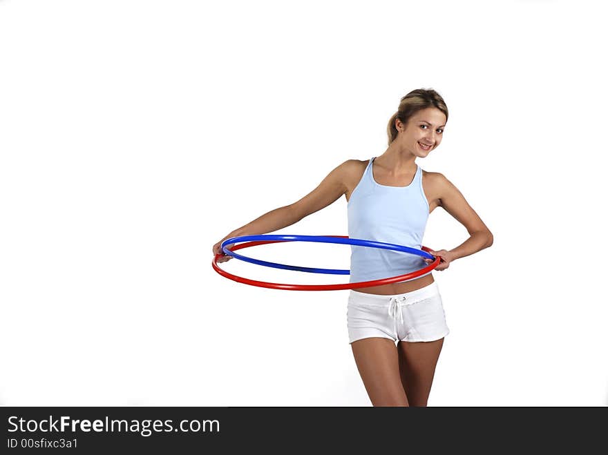 Fitness girl with two hoop isolated