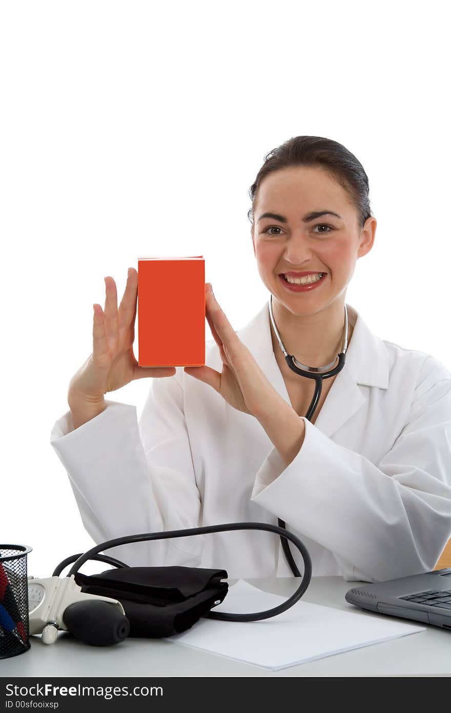 Young doctor with stethoscope on isolated background