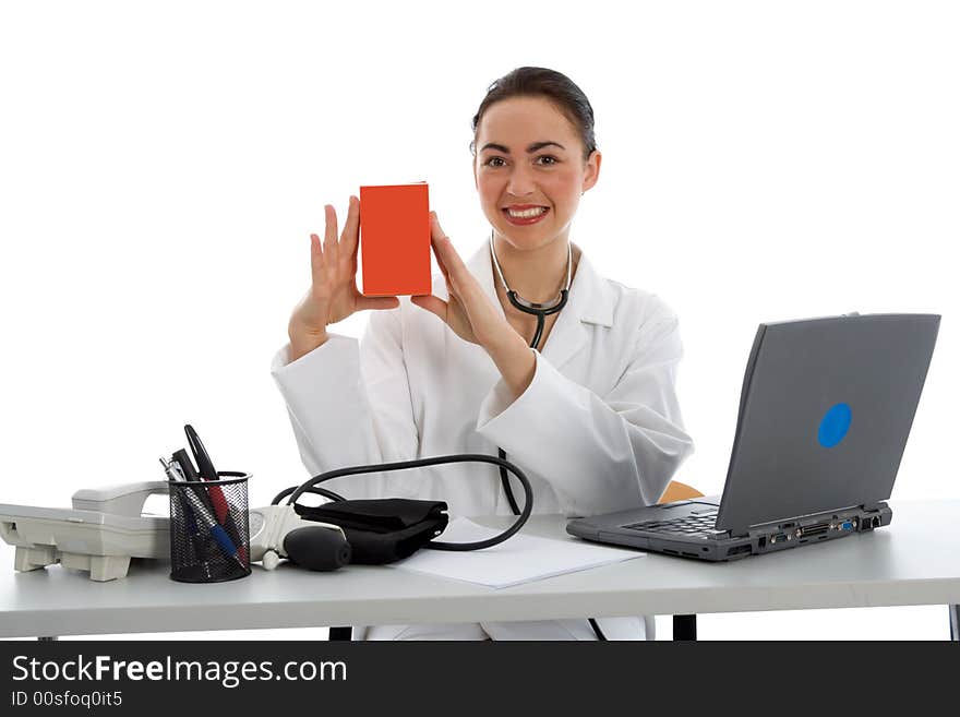 Young doctor with stethoscope on isolated background