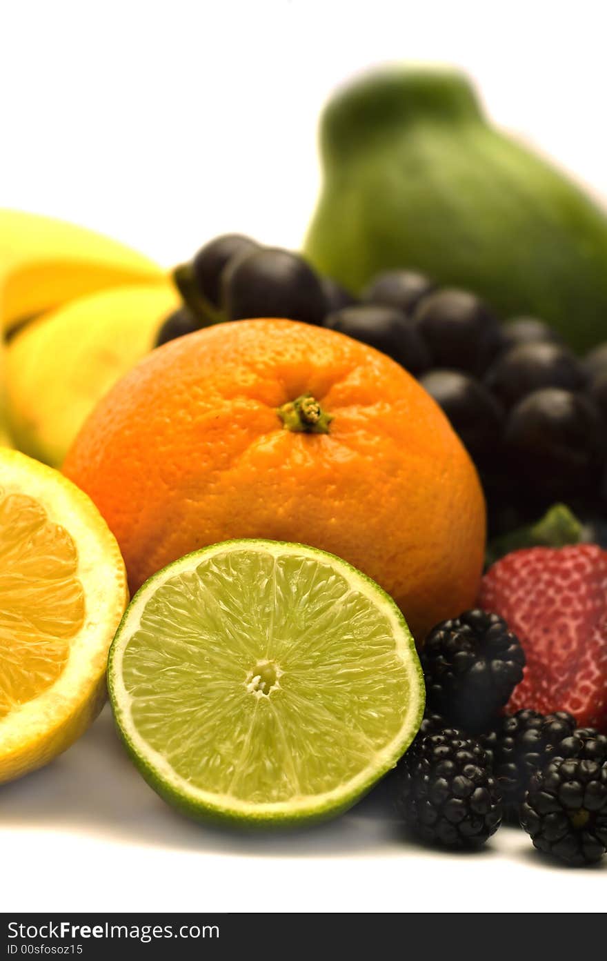 Fresh fruits on white background